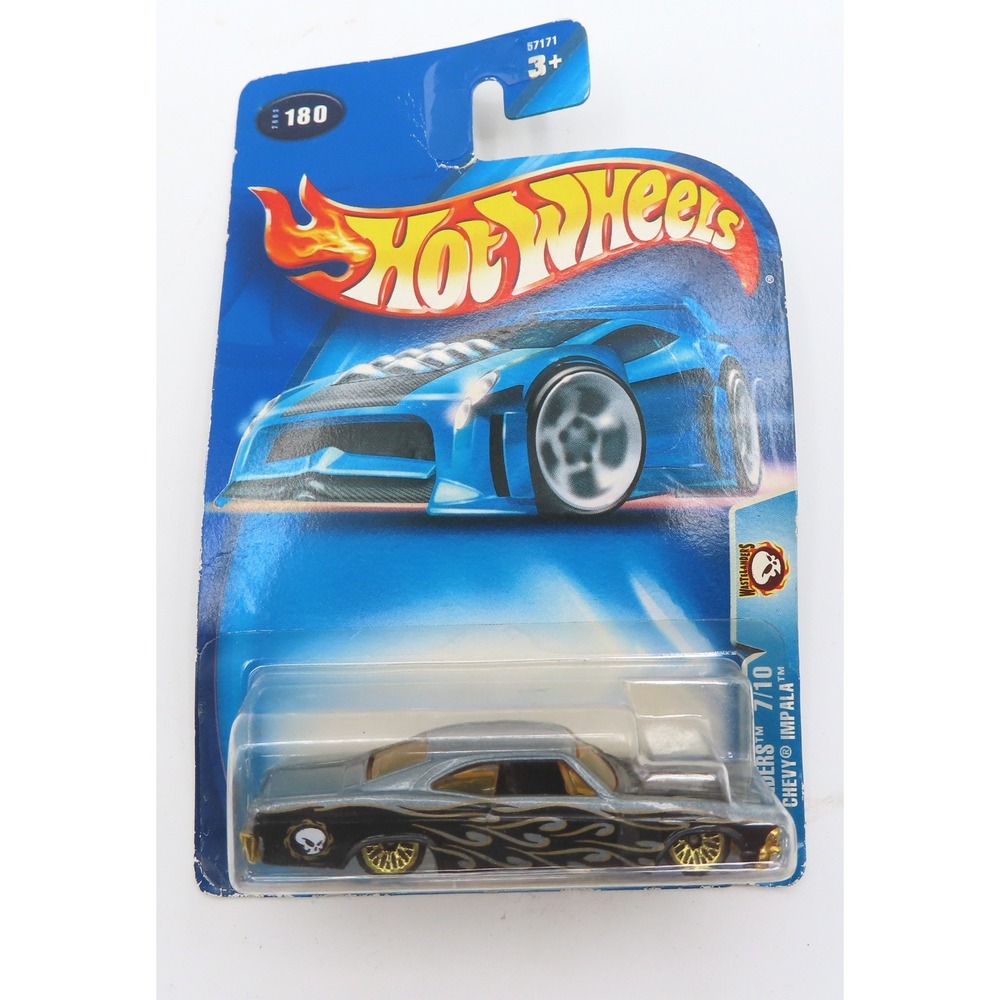 Hot Wheels 2003 Wastelanders 65 Chevy Impala Black Flames Gold Wheels 180 7/10